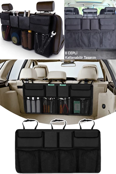 Araç Bagaj Organizer Bagaj Toplayıcı Araba Bagaj Organizer Siyah Araba/araç Bagaj Toplayıcı 8 Cepli - Resim 3