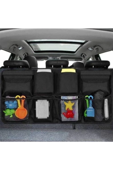 Oto Araç Araba Bagaj Düzenleyici Organizer 8 Cepli Sağlam Çanta Kumaşından Su Geçirmezz - Resim 4