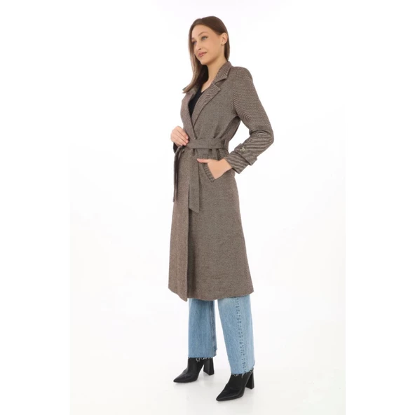 Astarlı Balık Sırtı Kaşmir Kaşe Kaban - Vizon - 3