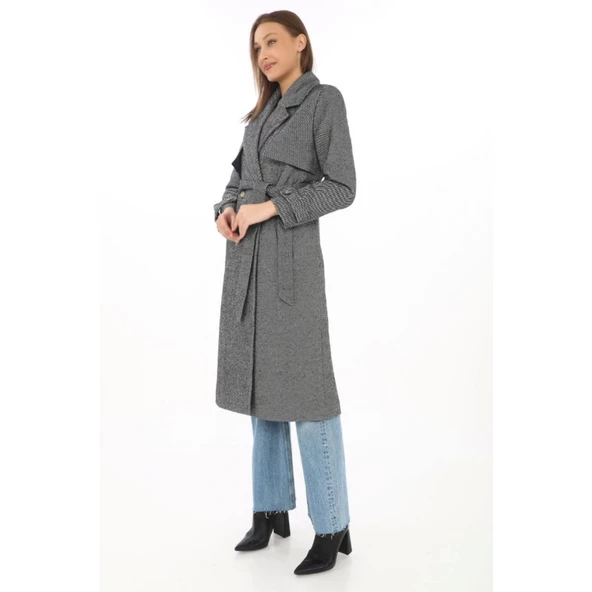 Balık Sırtı Kaşmir Uzun Kaşe Kaban - Boyalı Gri - 4