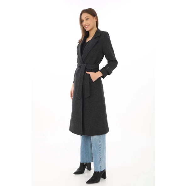 Astarlı Balık Sırtı Kaşmir Kaşe Kaban - Siyah - 3