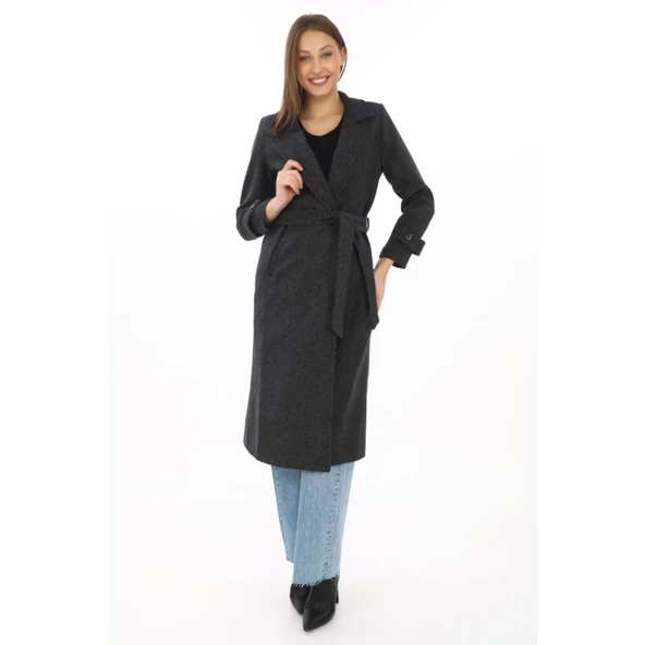 Astarlı Balık Sırtı Kaşmir Kaşe Kaban - Siyah - 4