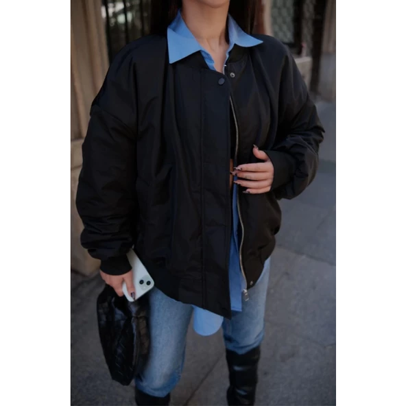 Cepli Bomber Ceket Mont - Siyah - 2