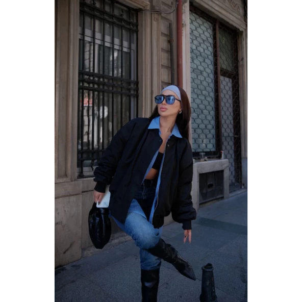 Cepli Bomber Ceket Mont - Siyah - 4