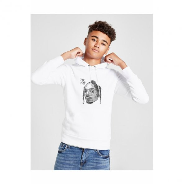 Snoop Dogg Head Shot Baskılı Unisex Çocuk Kapüşonlu Beyaz Sweatshirt