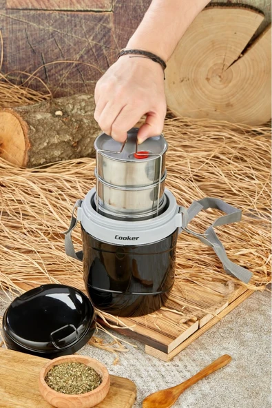 Cooker 3146 Lüx 1,2 Litre Çelik Hazneli 3'lü Yemek Termosu - 3