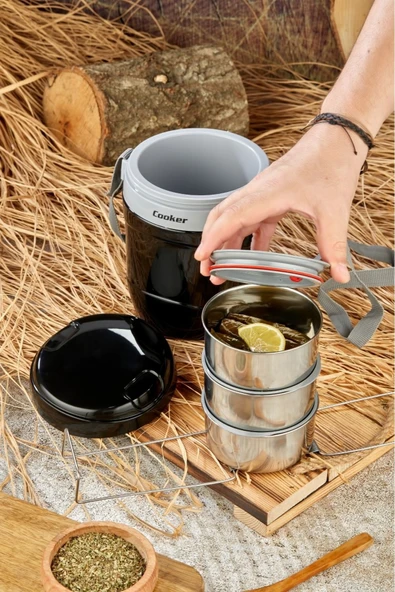 Cooker 3146 Lüx 1,2 Litre Çelik Hazneli 3'lü Yemek Termosu - 4