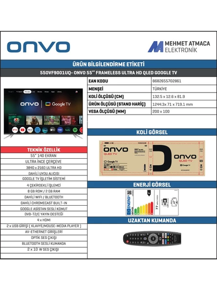 Onvo 55OVF9001UQ 4K Ultra HD 55" 140 Ekran Uydu Alıcılı Google Smart QLED TV - 2