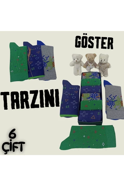 garanti çorap  Eğlenceli Desenli Unisex Soket 6 lı 1e - 3