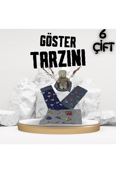 garanti çorap  Eğlenceli Desenli Unisex Soket 6 lı 1e - Resim 3