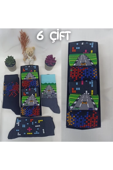 garanti çorap  Eğlenceli Desenli Unisex Soket 6 lı 1d ürün görseli