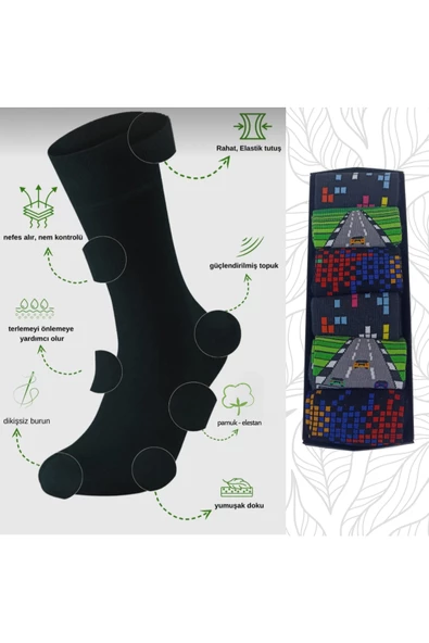 garanti çorap  Eğlenceli Desenli Unisex Soket 6 lı 1e - Resim 3