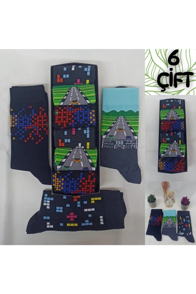 garanti çorap  Eğlenceli Desenli Unisex Soket 6 lı 1e - Resim 2