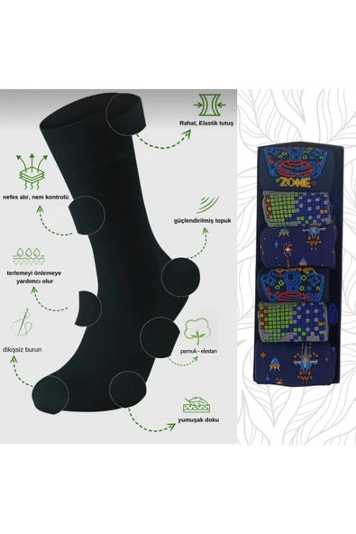 garanti çorap  Eğlenceli Desenli Unisex Soket 6 lı 1f - Resim 3