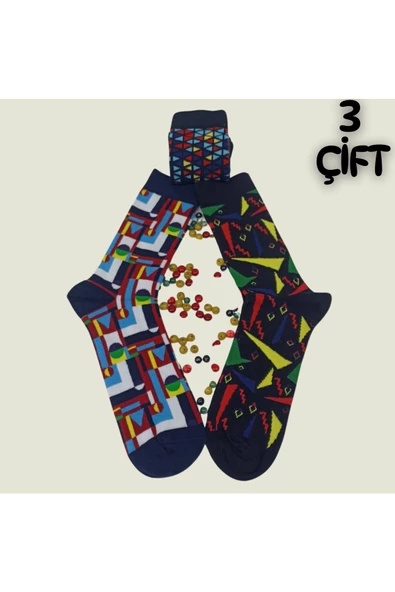 garanti çorap  Eğlenceli Desenli Unisex Soket 3 lü 1b ürün görseli