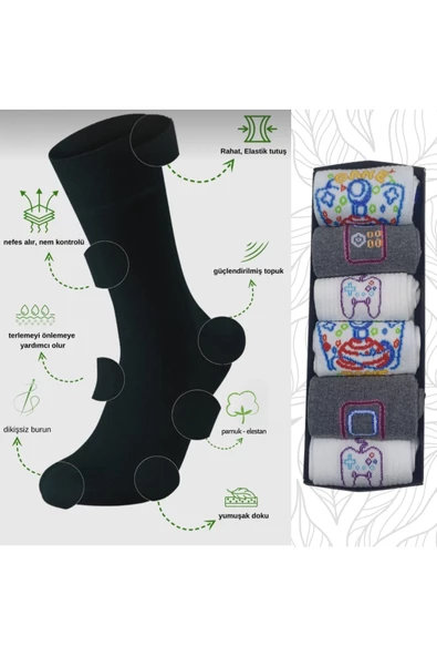 garanti çorap  Eğlenceli Desenli Unisex Soket 6 lı 1f - Resim 3