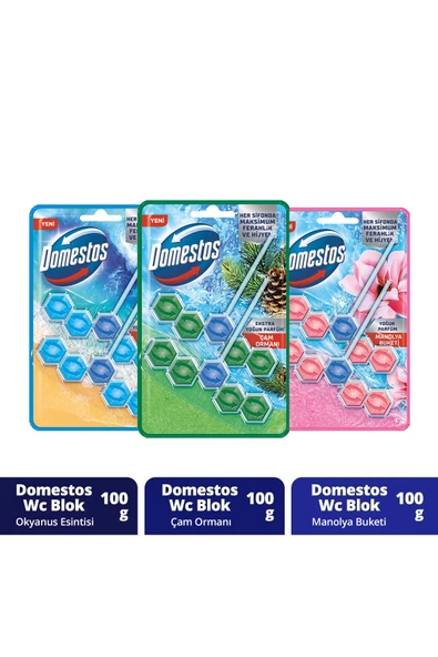 Domestos Okyanus + Çam + Manolya Wc Blok Tuvalet Bloğu 3'lü