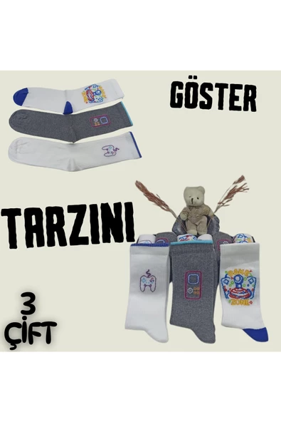 garanti çorap  Eğlenceli Desenli Unisex Soket 3 lü 1b