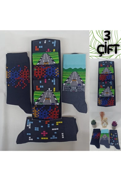 garanti çorap  Eğlenceli Desenli Unisex Soket 3 lü 1c