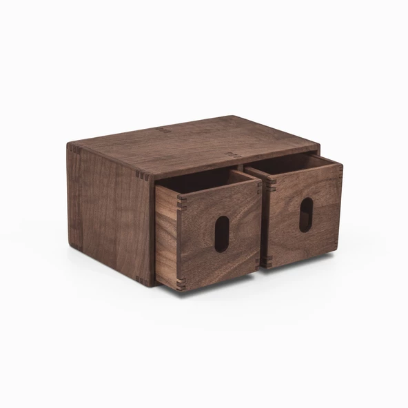 Woodsaka Sate Çekmeceli Mini Kutu & Aksesuar ve Kırtasiye Dolabı - Ceviz Ağacından - 3