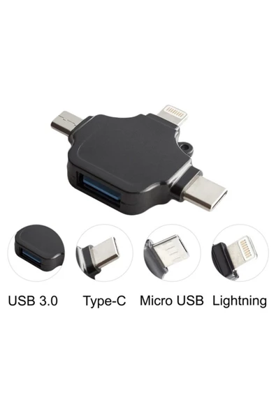 Zilevo Lightning iPhone Type-C Micro Usb 3in1 USB 3.0 Dişi Mouse Flash OTG Çevirici Adaptör - Resim 3