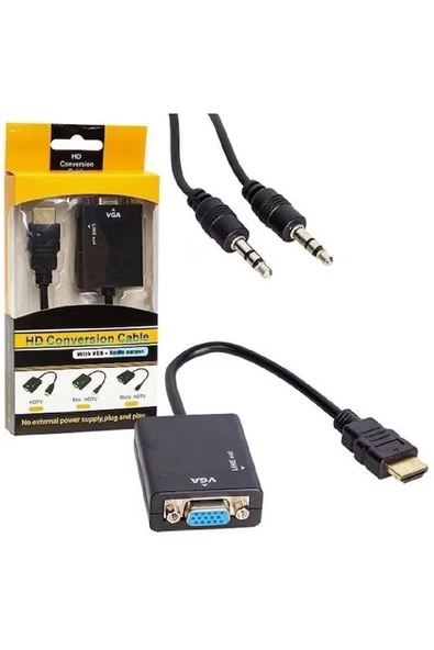 Alfais Hdmi To Vga Ses Destekli 1080p Monitör Dönüştürücü Kablo Çevirici Adaptör