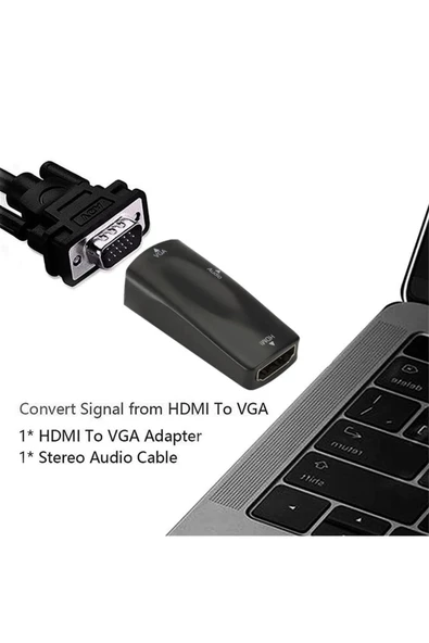BASTORE Hdmi To Vga Monitör Ses Destekli Çevirici Dönüştürücü Adaptör Dişi Dişi Ses Kablosu - Resim 2