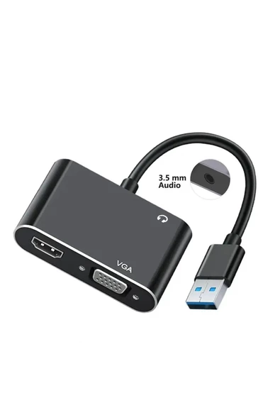 Zilevo Usb 3.0 To Hdmi Vga 3.5mm 1080P Monitör Genişletici Çevirici Dönüştürücü Adaptör - Resim 4