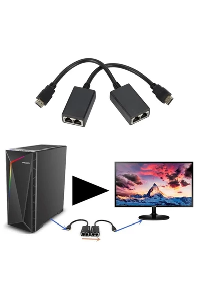 Alfais 4757 Hdmi Rj45 Cat5e 6 Extender Uzatıcı Uzatma Aparatı Adaptör 1080p - Resim 4