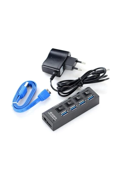 Kuvars Usb 3.0 Çoklayıcı Çoğaltıcı Hub 4 Port Adaptörlü On/off Anahtarlı - Resim 4
