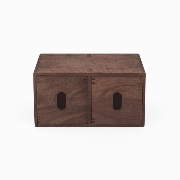 Woodsaka Sate Çekmeceli Mini Kutu & Aksesuar ve Kırtasiye Dolabı - Ceviz Ağacından - 2