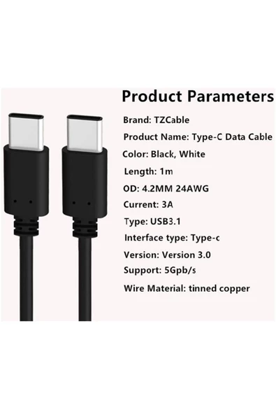 Zilevo Type C To Type C Erkek Erkek Hızlı Şarj Data Kablosu 3 metre - Resim 4