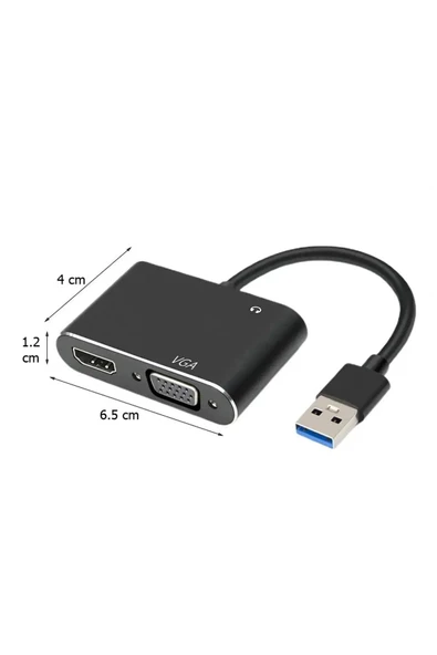 Zilevo Usb 3.0 To Hdmi Vga 3.5mm 1080P Monitör Genişletici Çevirici Dönüştürücü Adaptör - Resim 5