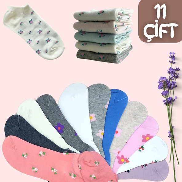 garanti çorap  Penye Çiçek Desen Patik Çorap 11 li