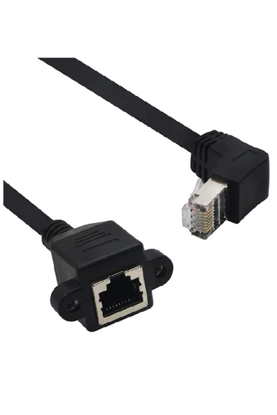 Zilevo Rj45 Dişi Erkek Uzatma 0.5M Dirsek 90 Derece Panel Tipi Cat6 Montaj Kablosu