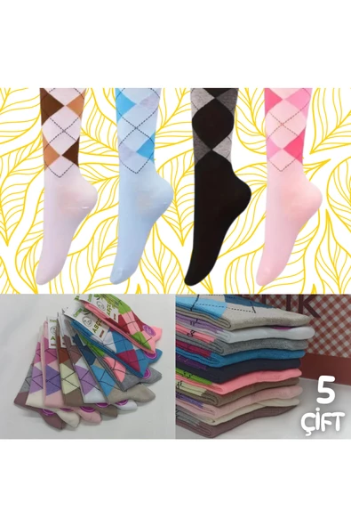 Asçelik  Ekose Bayan Soket Pastel Renk 5li - Resim 2
