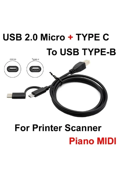 Zilevo Type C + Micro Usb Yazıcı Printer Piyano Midi Bağlantı Kablosu - 5