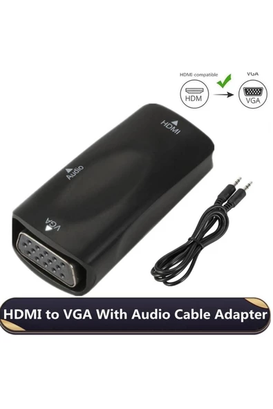 BASTORE Hdmi To Vga Monitör Ses Destekli Çevirici Dönüştürücü Adaptör Dişi Dişi Ses Kablosu