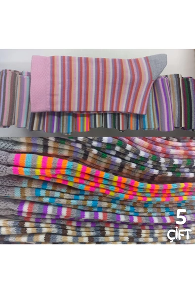 Asçelik  Çizgili Desen Bayan Soket 5li - Resim 2