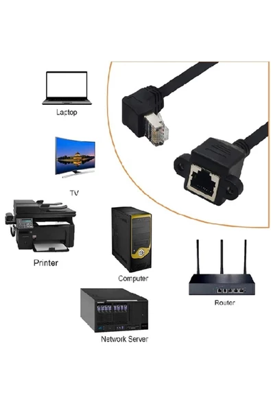 Zilevo Rj45 Dişi Erkek Uzatma 0.5M Dirsek 90 Derece Panel Tipi Cat6 Montaj Kablosu - 5