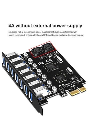 Zilevo 7 Port Usb 3.0 Pci-e Express Kart Hub Çoklayıcı Çoğaltıcı - Resim 3