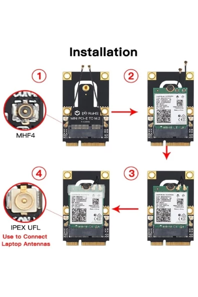 Alfais 5088 Mini Pci-e Express To M.2 Ngff Wifi Wireless Bluetooth Çevirici Dönüştürücü Kart - Resim 4