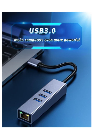 Zilevo Type C To Usb 3.0 Ethernet Gigabit Rj45 3 Port Hub Çoklayıcı Adaptör - Resim 2