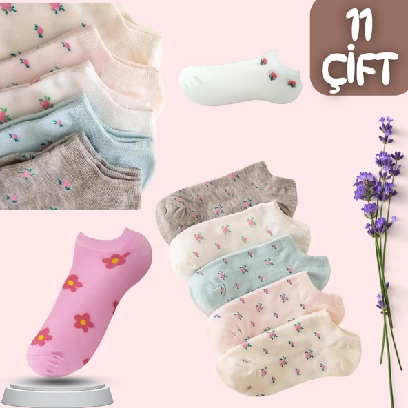 garanti çorap  Penye Çiçek Desen Patik Çorap 11 li - Resim 2