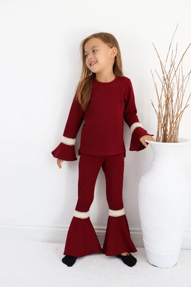 Kız Çocuk Arya Bordo Alt Üst Eşofman Takım - 5