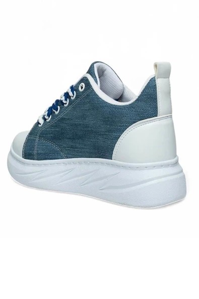 Celira Mdl Mavi Beyaz Bağcıklı Keten Kadın Spor Ayakkabı - Resim 3