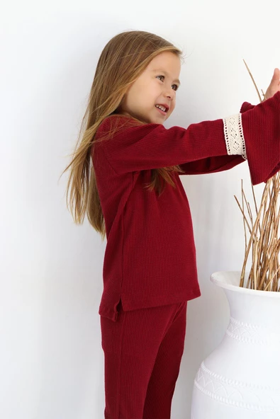 Kız Çocuk Arya Bordo Alt Üst Eşofman Takım - 6