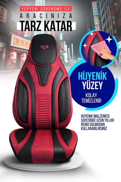 Panda Tokyo Serisi Süet Ve Deri Kumaş Lüks Oto Koltuk Kılıfı - Tam Set - 5