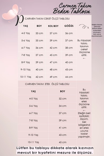 Kız Çocuk Carmen Siyah Tüvit Uzun Kollu Düğmeli Etek Ceket Takım - 4