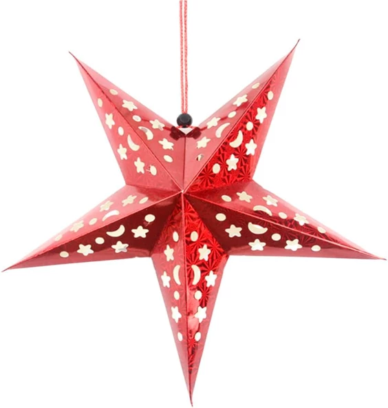 Yıldız 3D Helogramlı Karton 22 Cm Kırmızı